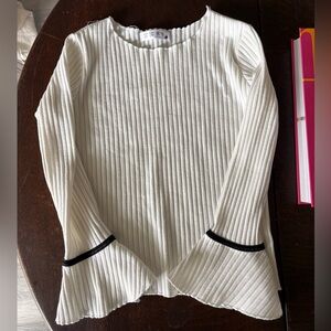 Elegant White Ribbed Bell Sleeve Top
